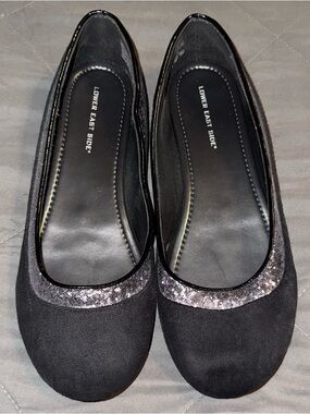 LOWER EAST SIDE Black Ballet Flats with Glitter Accent, Size 8.5 *NWOT*